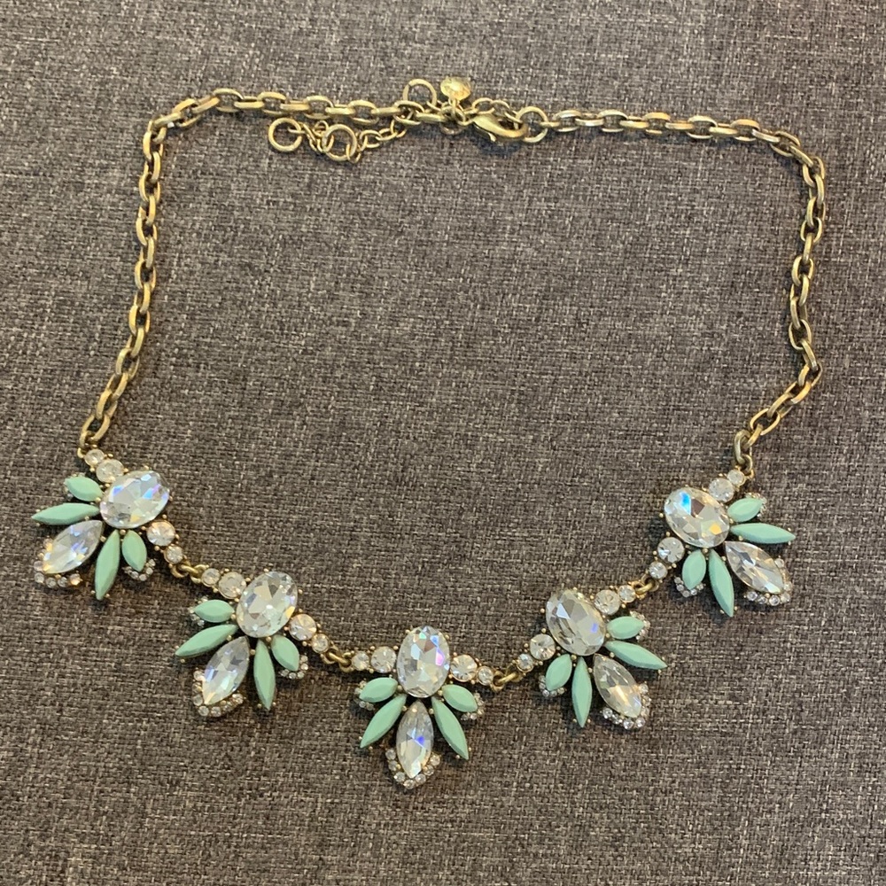 J. Crew Gold and Mint Crystal Necklace